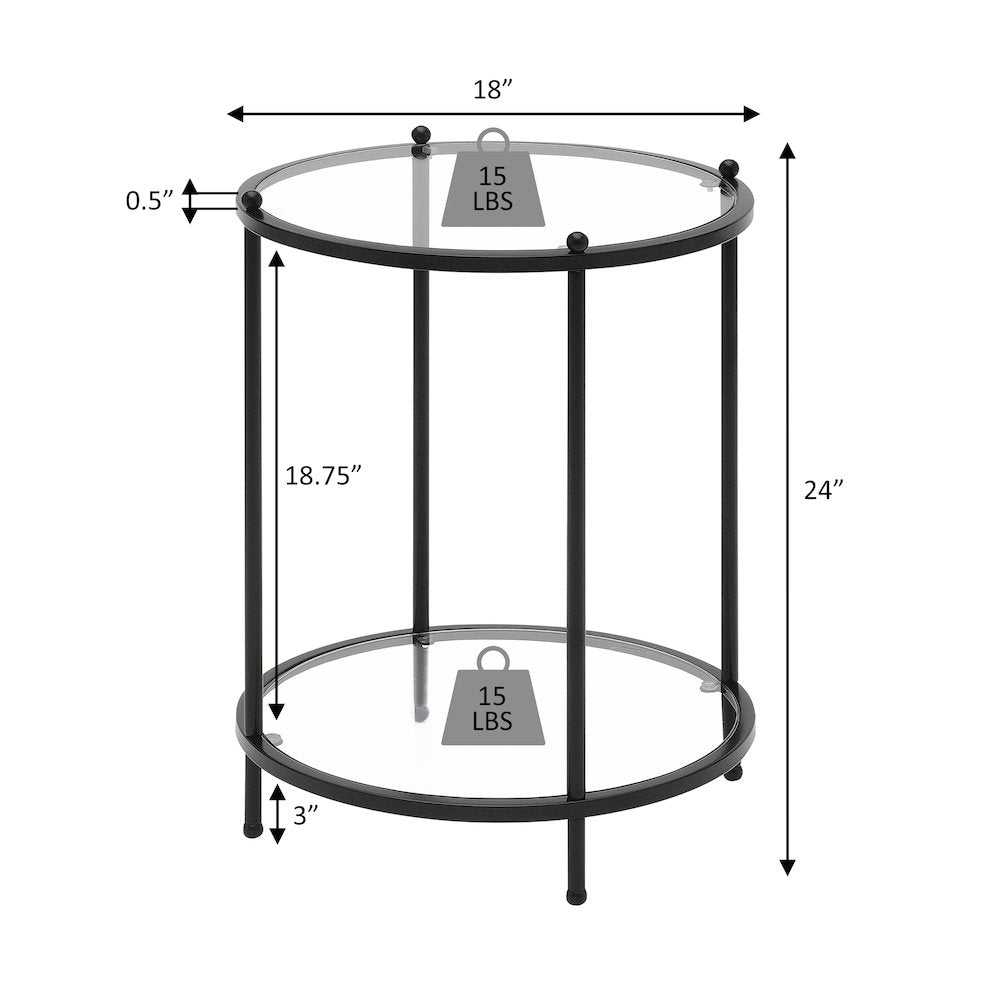 Royal Crest 2 Tier Round Glass End Table with Shelf