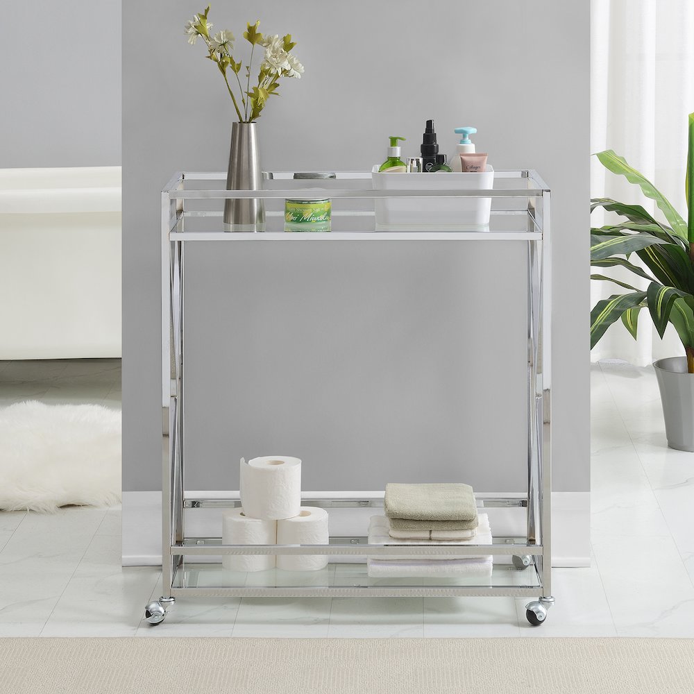 Oxford Chrome Glass Bar Cart with Shelf