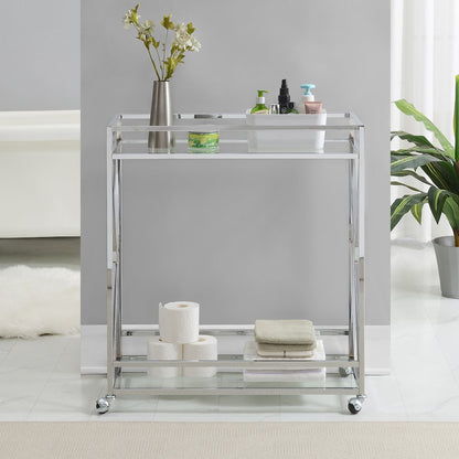 Oxford Chrome Glass Bar Cart with Shelf