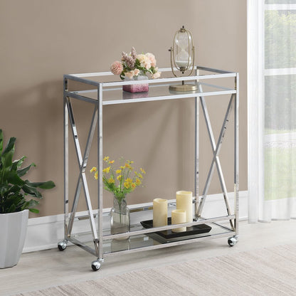 Oxford Chrome Glass Bar Cart with Shelf