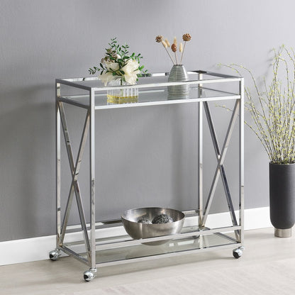 Oxford Chrome Glass Bar Cart with Shelf
