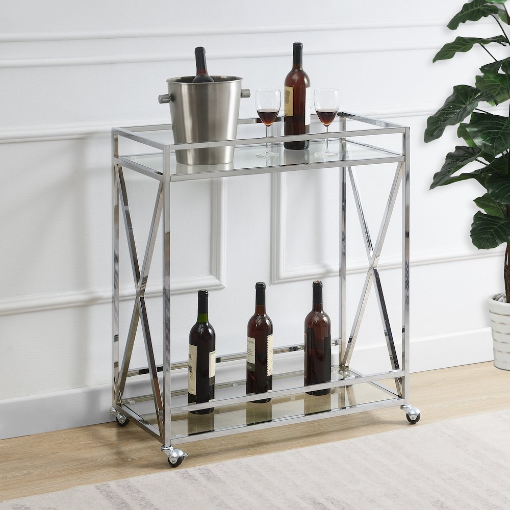 Oxford Chrome Glass Bar Cart with Shelf