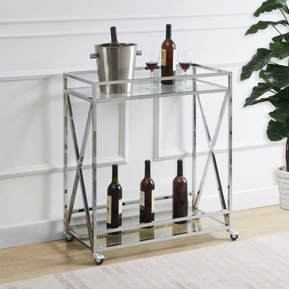 Oxford Chrome Glass Bar Cart with Shelf