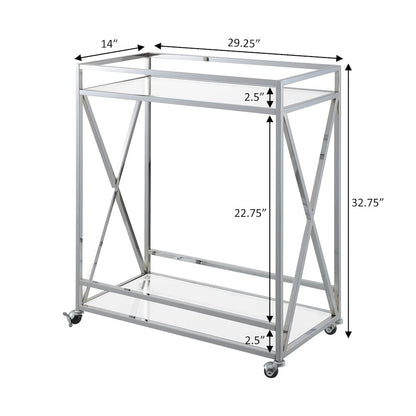 Oxford Chrome Glass Bar Cart with Shelf
