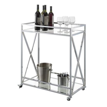 Oxford Chrome Glass Bar Cart with Shelf