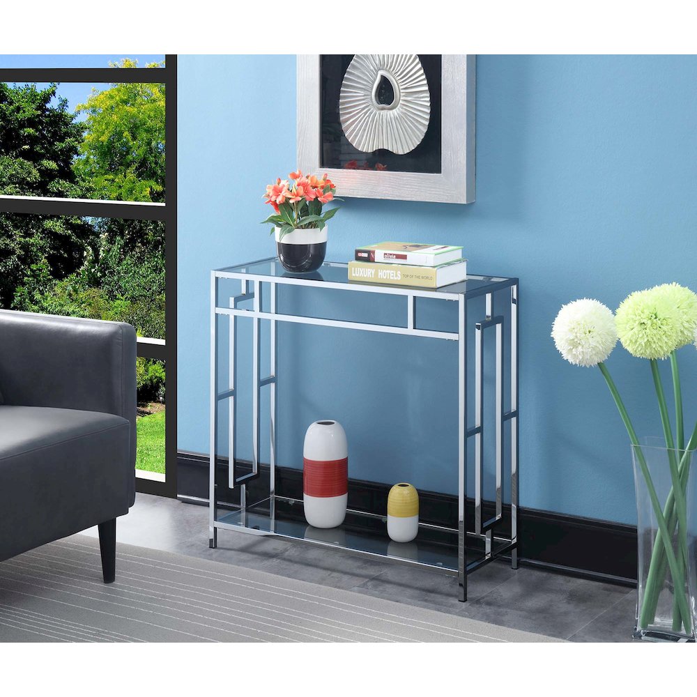 Town Square Chrome Glass Entryway Hall Table with Shelf
