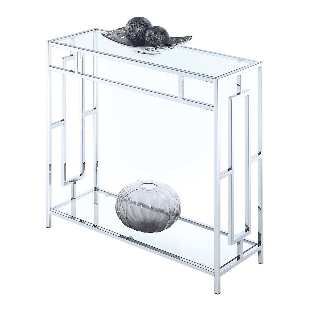 Town Square Chrome Glass Entryway Hall Table with Shelf