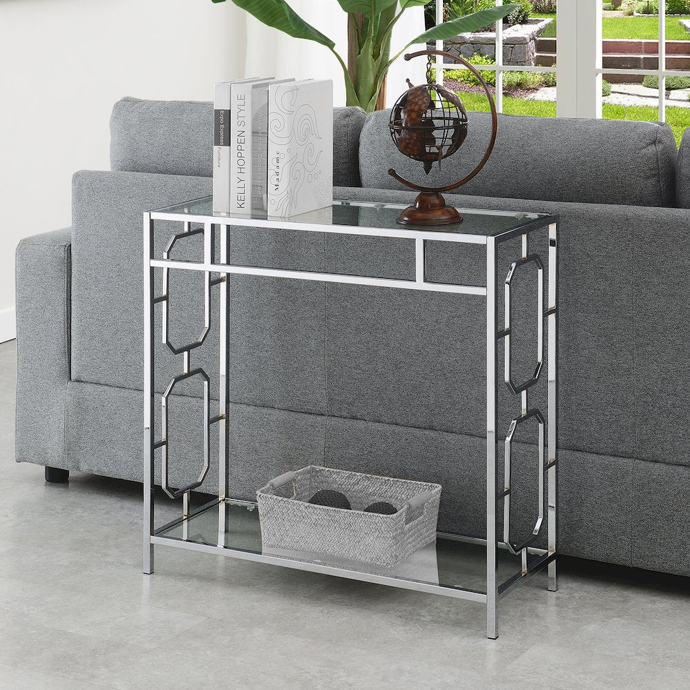 Omega Chrome Glass Hall Table with Shelf