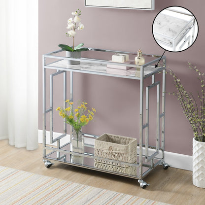 Town Square Chrome Faux Marble Mirrored Bar Cart with Shelf