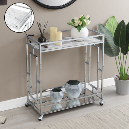 Town Square Chrome Faux Marble Mirrored Bar Cart with Shelf