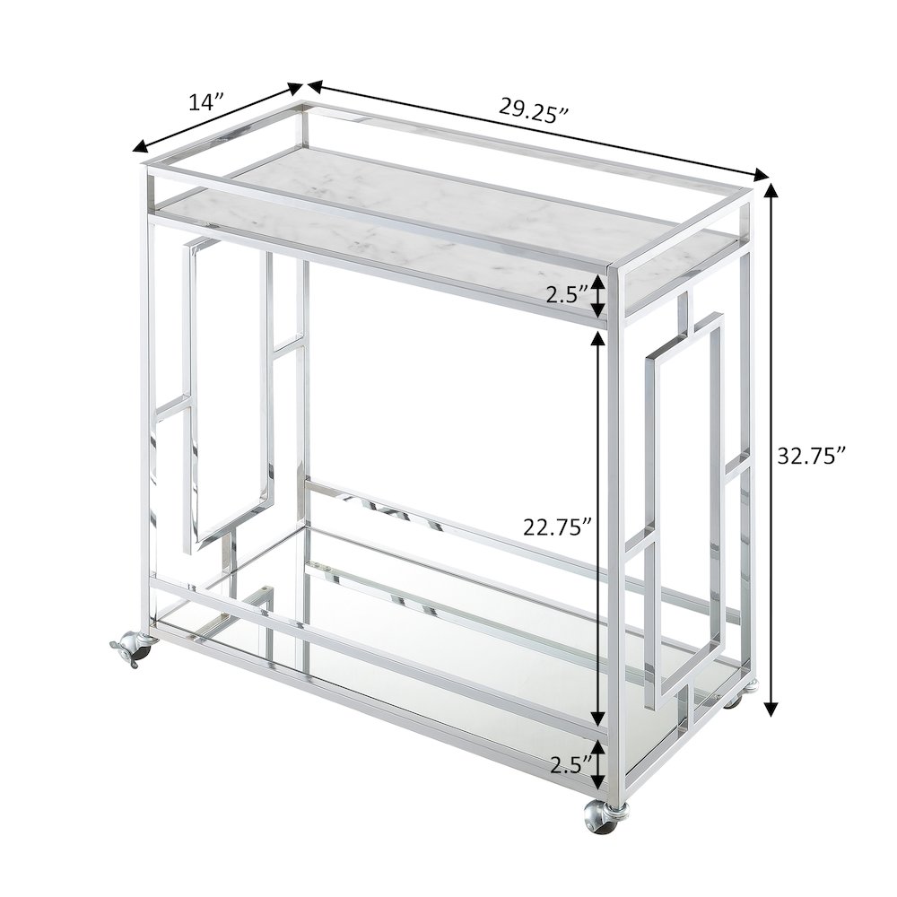 Town Square Chrome Faux Marble Mirrored Bar Cart with Shelf