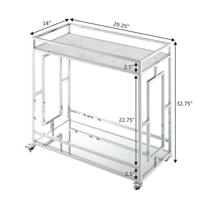 Town Square Chrome Faux Marble Mirrored Bar Cart with Shelf