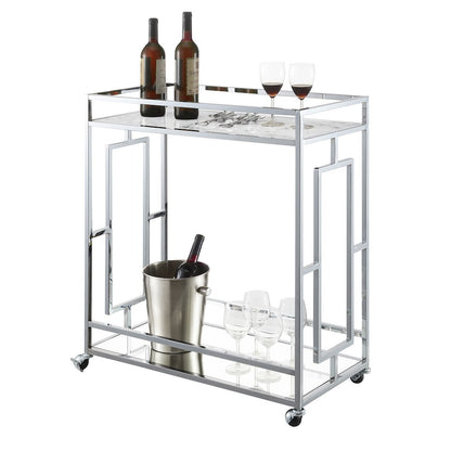 Town Square Chrome Faux Marble Mirrored Bar Cart with Shelf