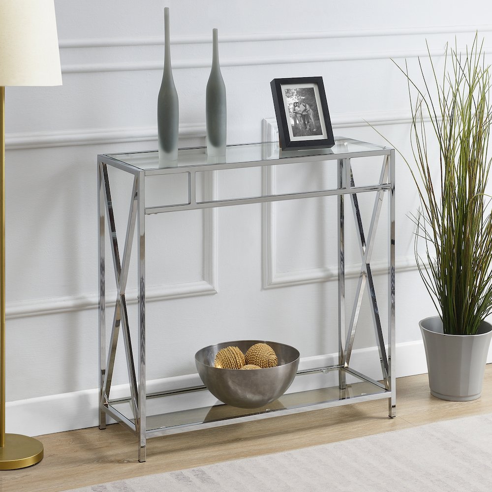 Oxford Chrome Glass Hall Table with Shelf