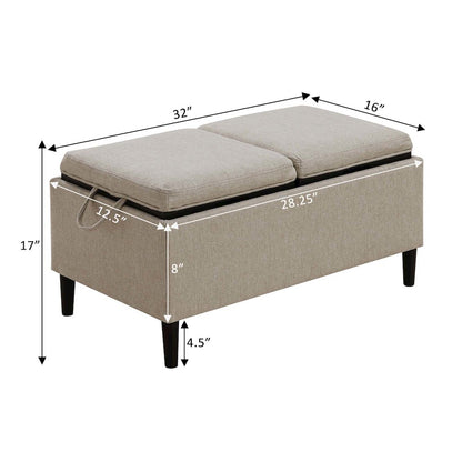 Designs4Comfort Magnolia Storage Ottoman with Reversible Trays, Soft Beige Fabric