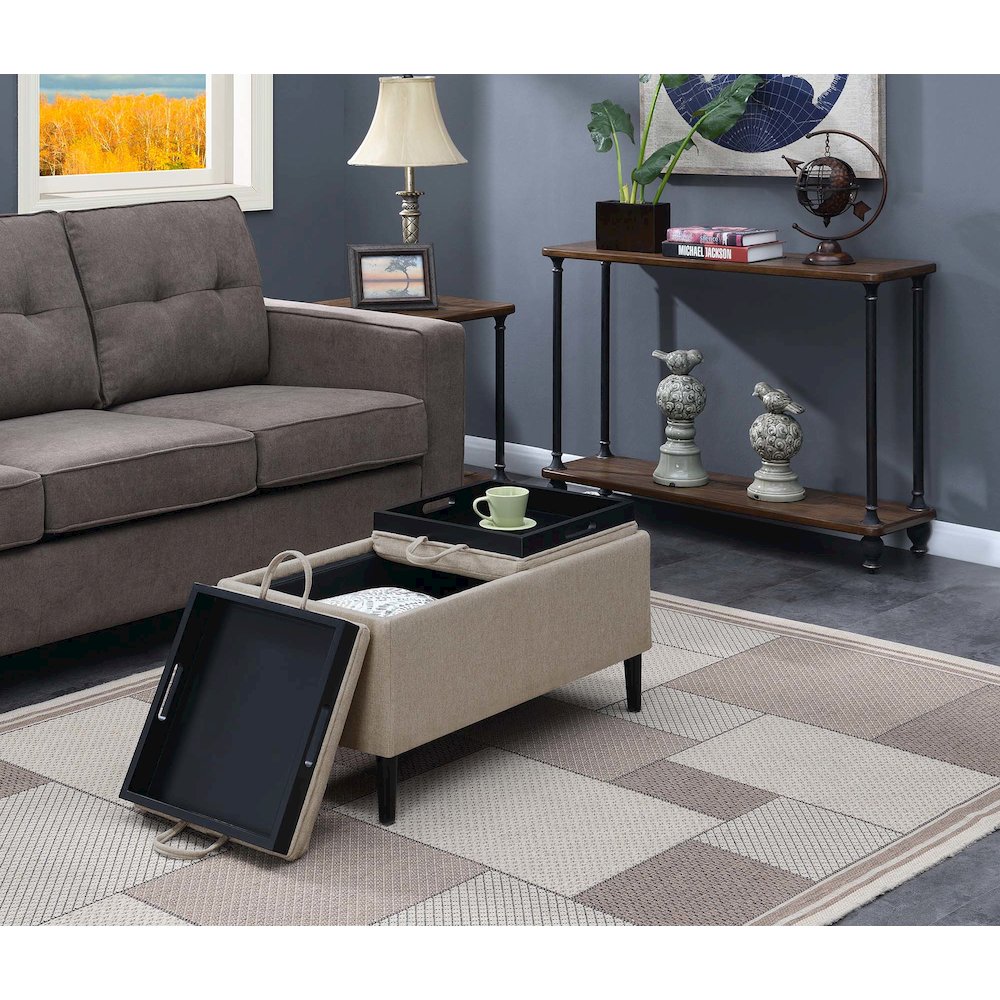 Designs4Comfort Magnolia Storage Ottoman with Reversible Trays, Soft Beige Fabric