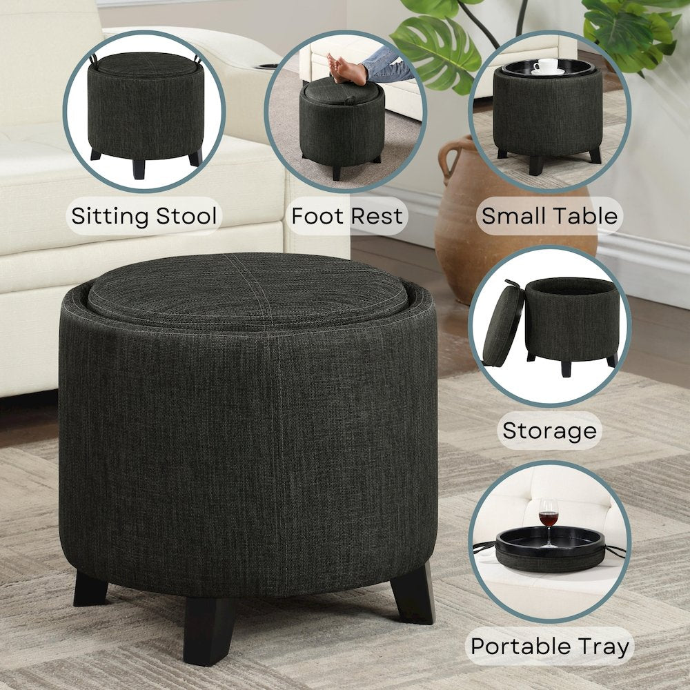 Designs4Comfort Oscar Storage Ottoman with Reversible Tray