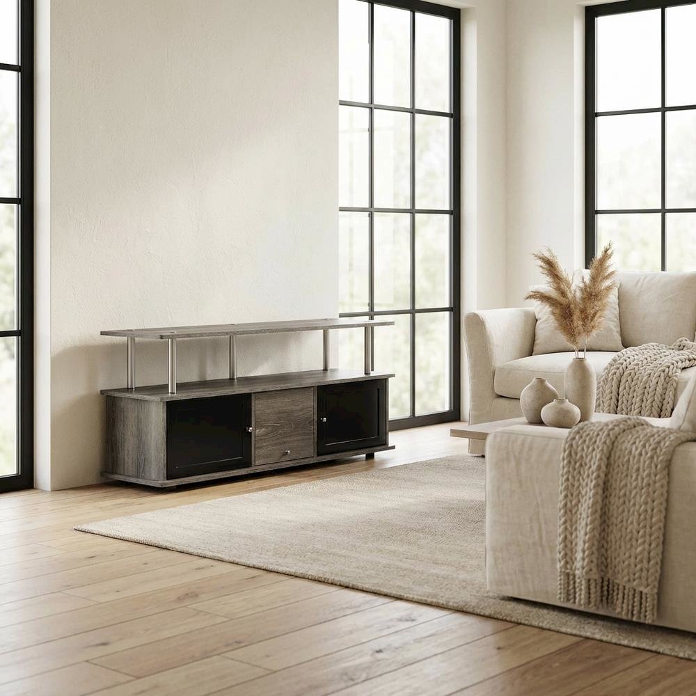 Modern Gray TV Stand with 3 Storage Cabinets and Shelf for 55-Inch TVs