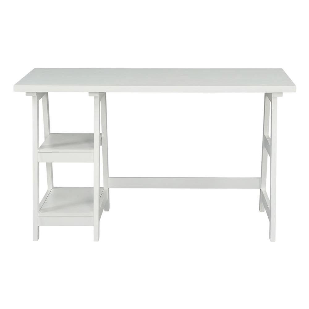 White Trestle Desk With Built-In Charging Station And Melamine Surface
