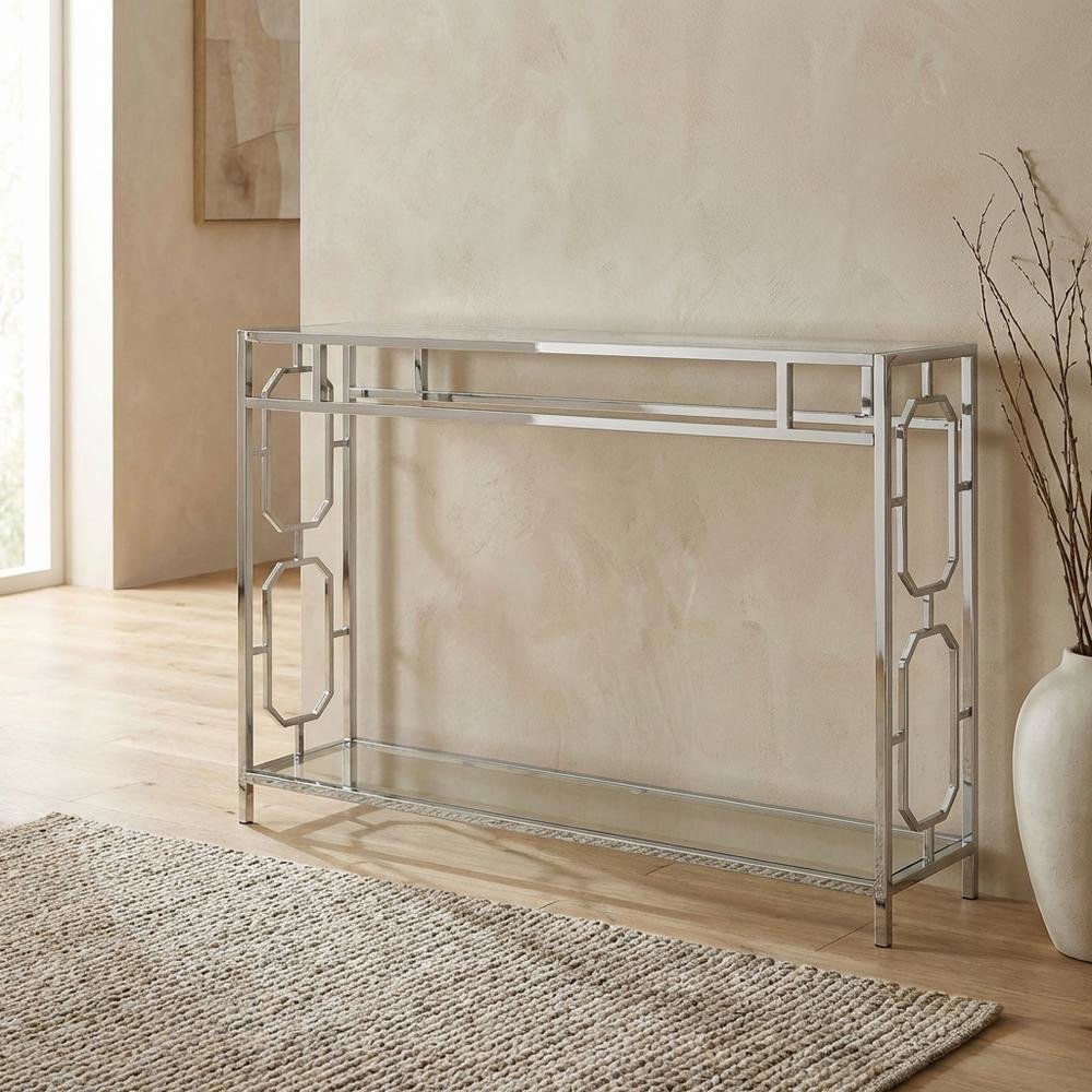Modern Chrome Console Table with Sleek Finish and Elegant Design