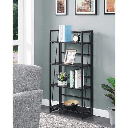 Xtra Folding 4 Tier Bookshelf, Black/Black