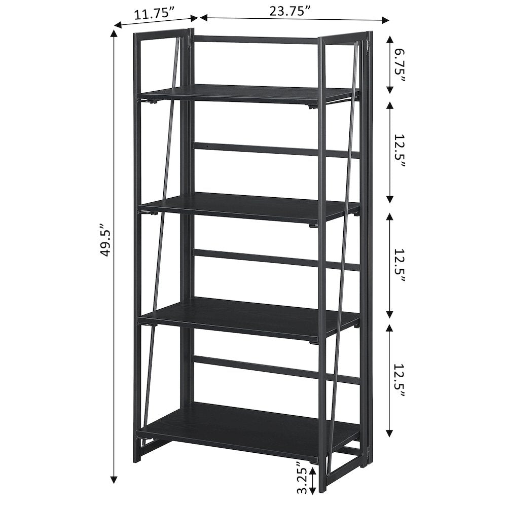 Xtra Folding 4 Tier Bookshelf, Black/Black