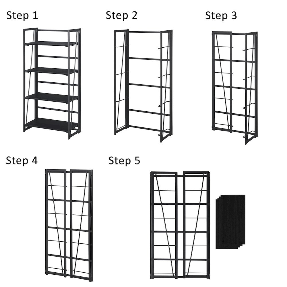 Xtra Folding 4 Tier Bookshelf, Black/Black
