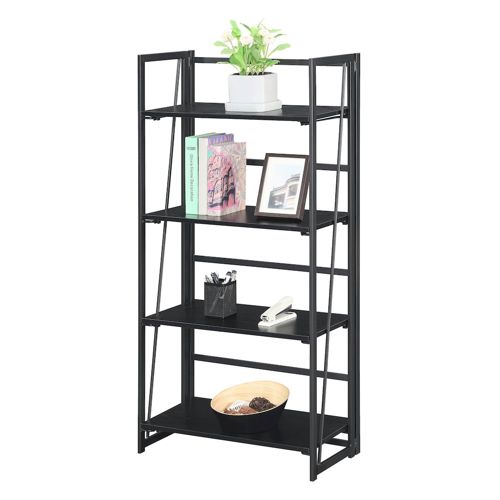Xtra Folding 4 Tier Bookshelf, Black/Black
