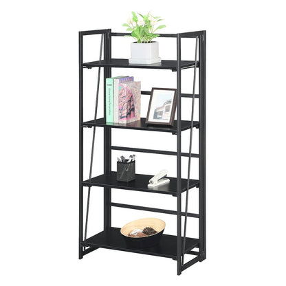 Xtra Folding 4 Tier Bookshelf, Black/Black