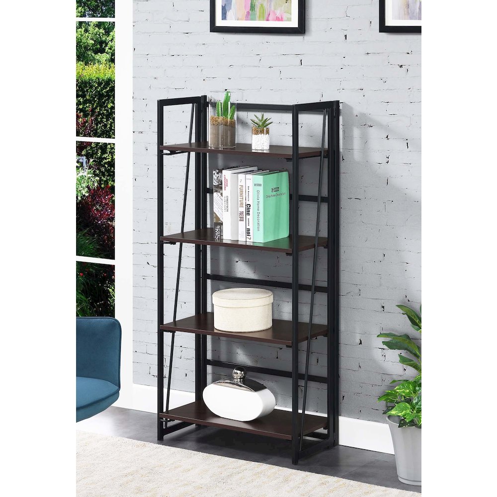 Xtra Folding 4 Tier Bookshelf, Espresso/Black