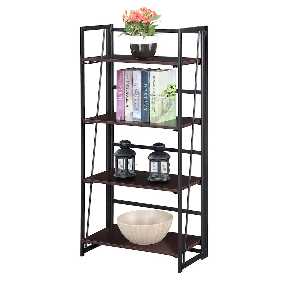 Xtra Folding 4 Tier Bookshelf, Espresso/Black