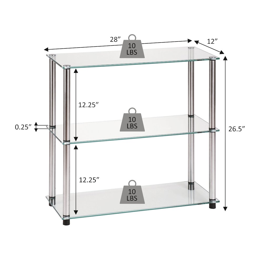 Designs2Go Classic Glass 3 Tier Bookshelf