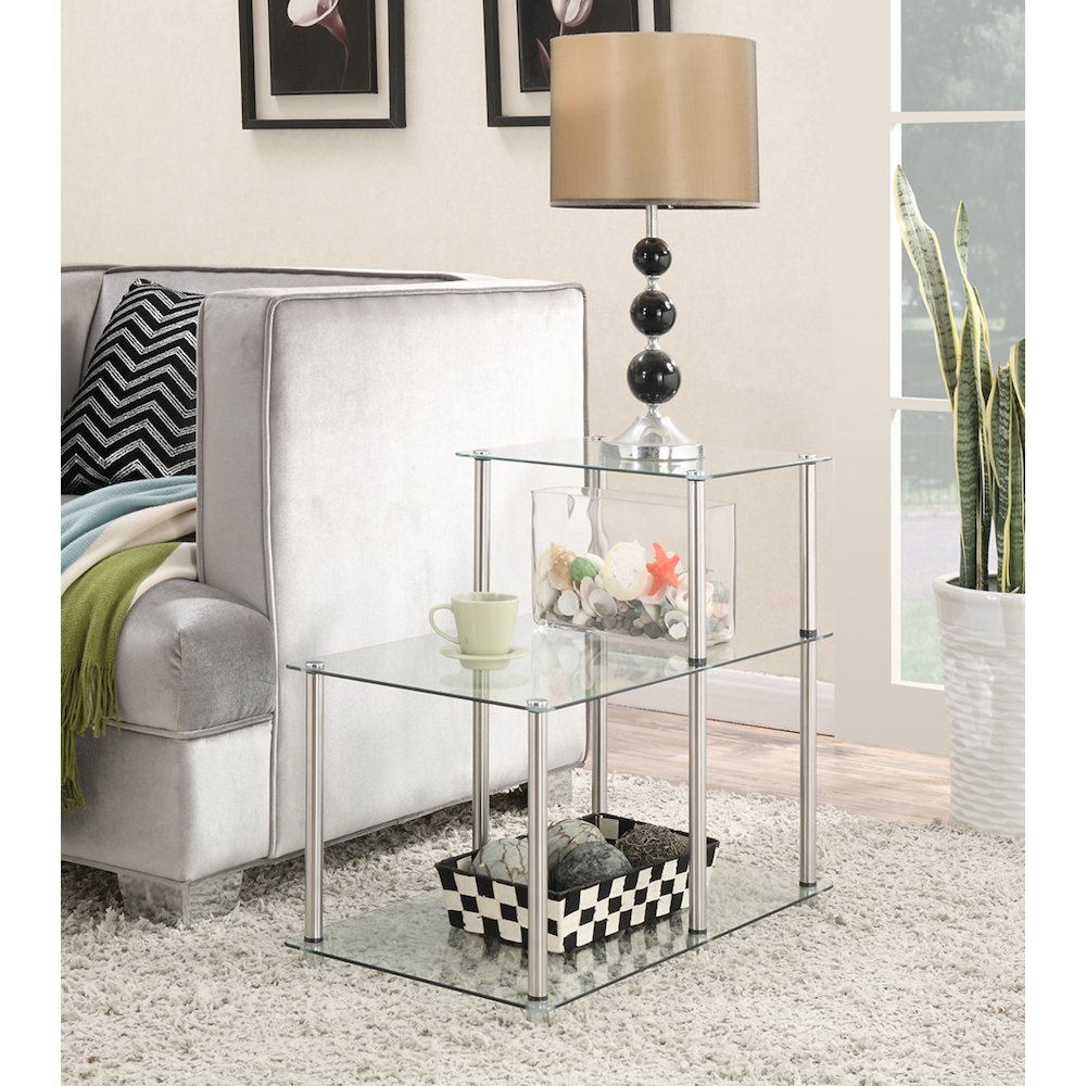 Designs2Go Classic Glass 3 Tier Step End Table