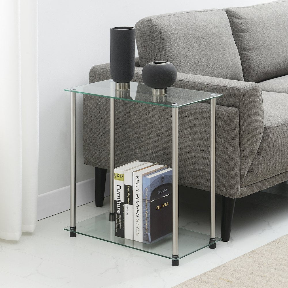 Designs2Go Classic Glass 2 Tier Chairside End Table