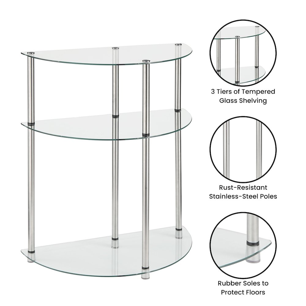 Classic Glass 3 Tier Half-Circle Entryway Hall Table