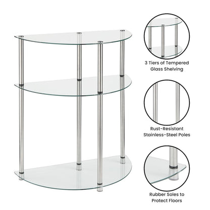Classic Glass 3 Tier Half-Circle Entryway Hall Table
