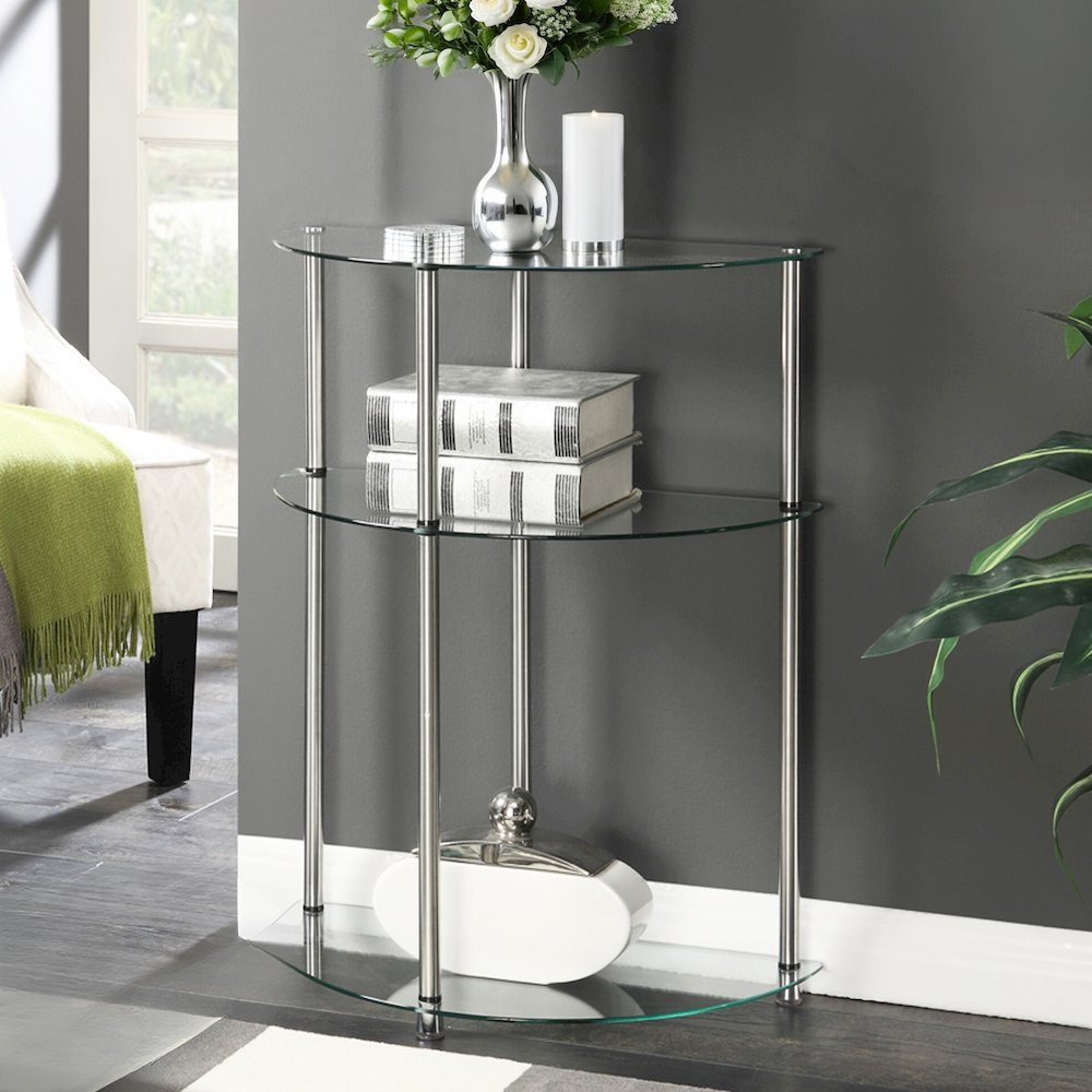 Classic Glass 3 Tier Half-Circle Entryway Hall Table