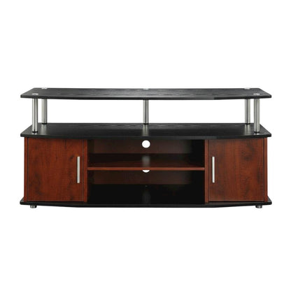 Cherry/Black TV Stand with Cabinets and Shelves for 55-Inch TVs