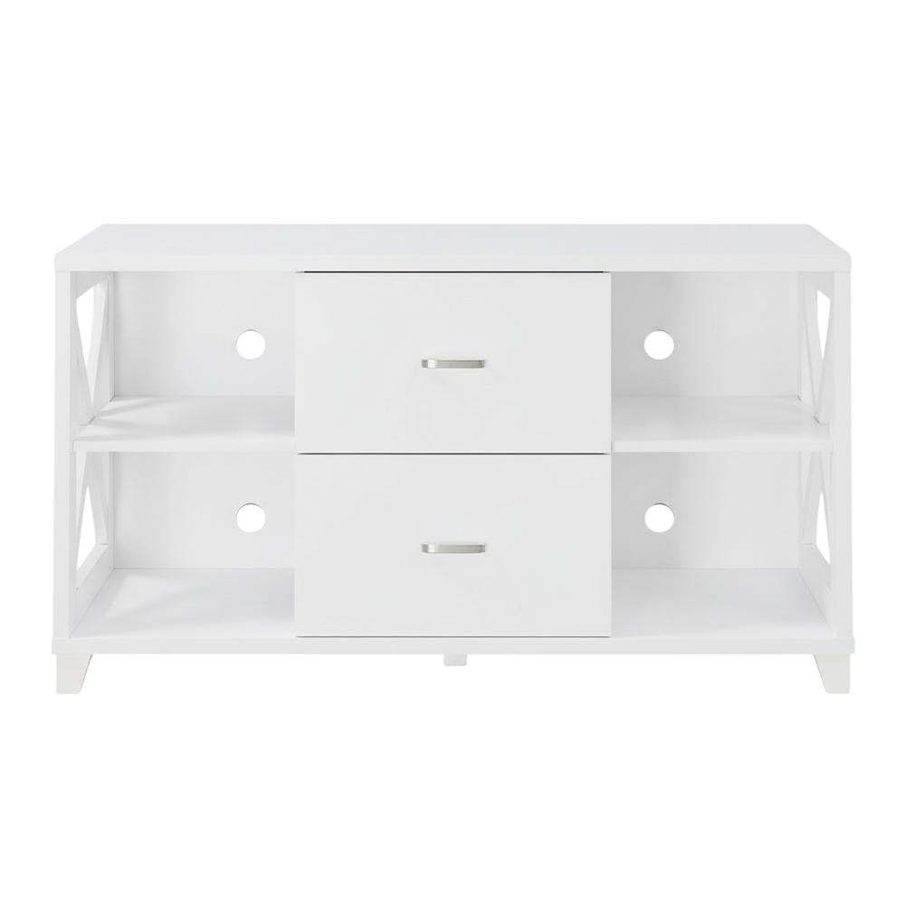 White Oxford Deluxe TV Stand, 2 Drawers, Shelves, Up to 55-Inch Screens
