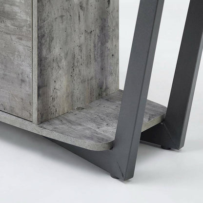 Gray TV stand with single drawer and shelf for 65-inch TVs, powder-coated metal