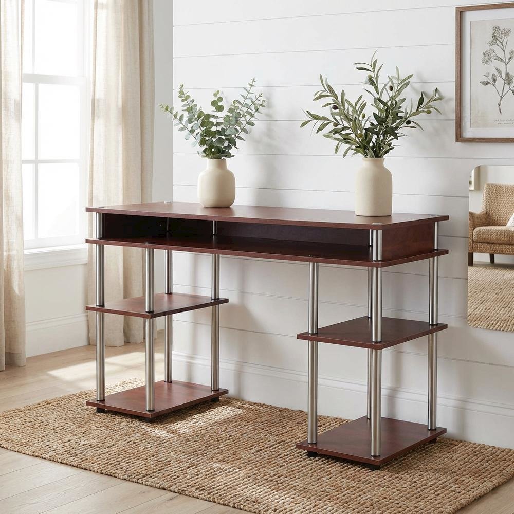 Wooden Student Desk With Melamine Veneer Surface And Stainless Steel Poles