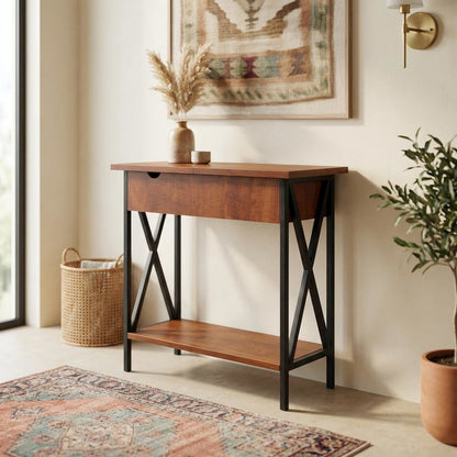 Small coffee table with flip top functionality and compact design
