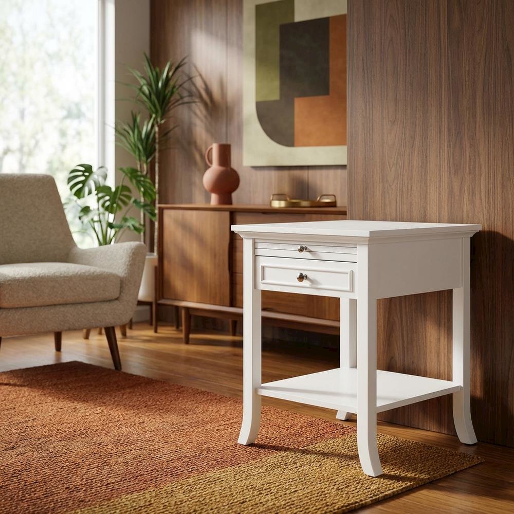 Wooden end table with drawer and slide for living room or bedroom use