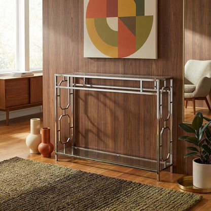Modern Chrome Console Table with Sleek Finish and Elegant Design