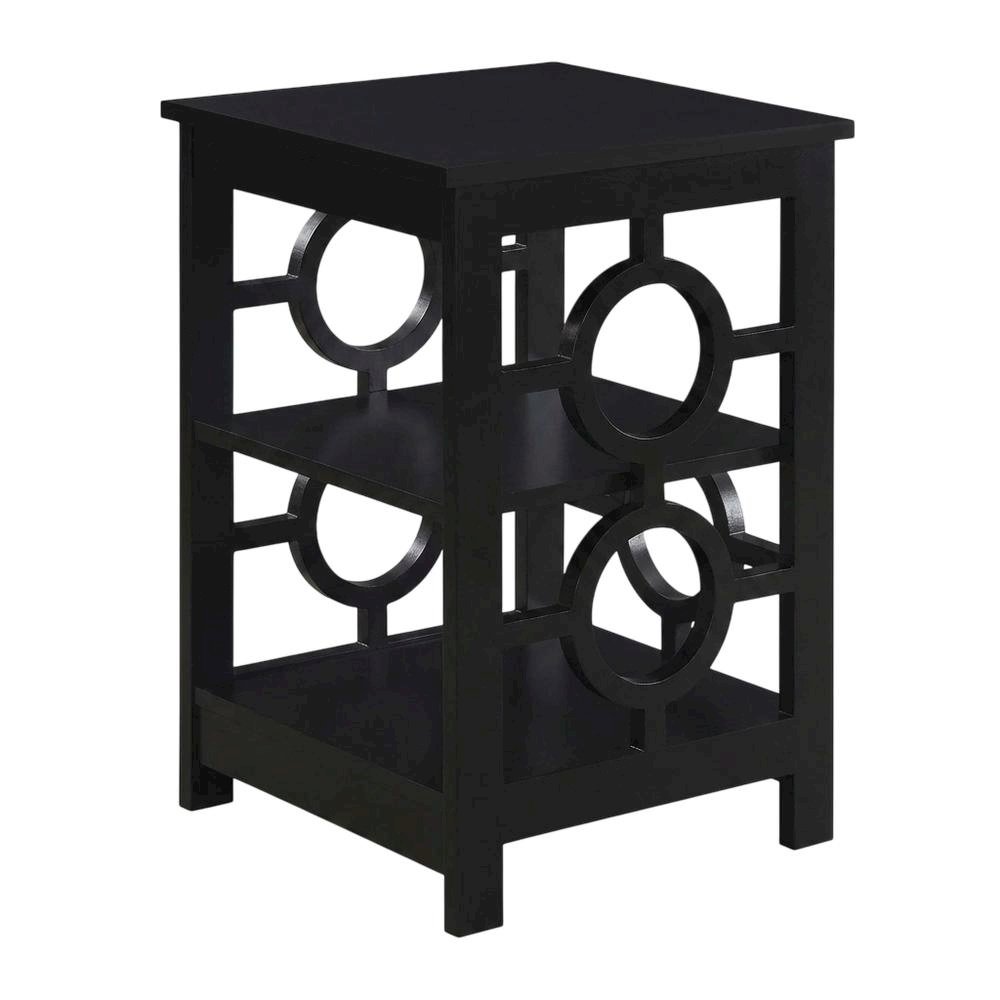 Black wooden end table with modern design and sleek finish