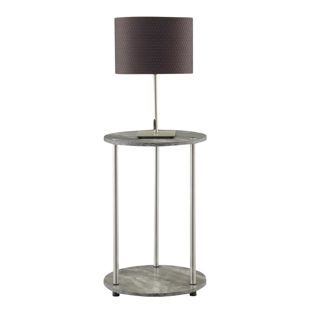 Round End Table with Faux Gray Marble Finish and Chrome Frame