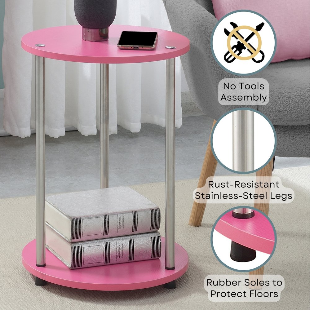 Designs2Go No Tools 2 Tier Round End Table, Pink