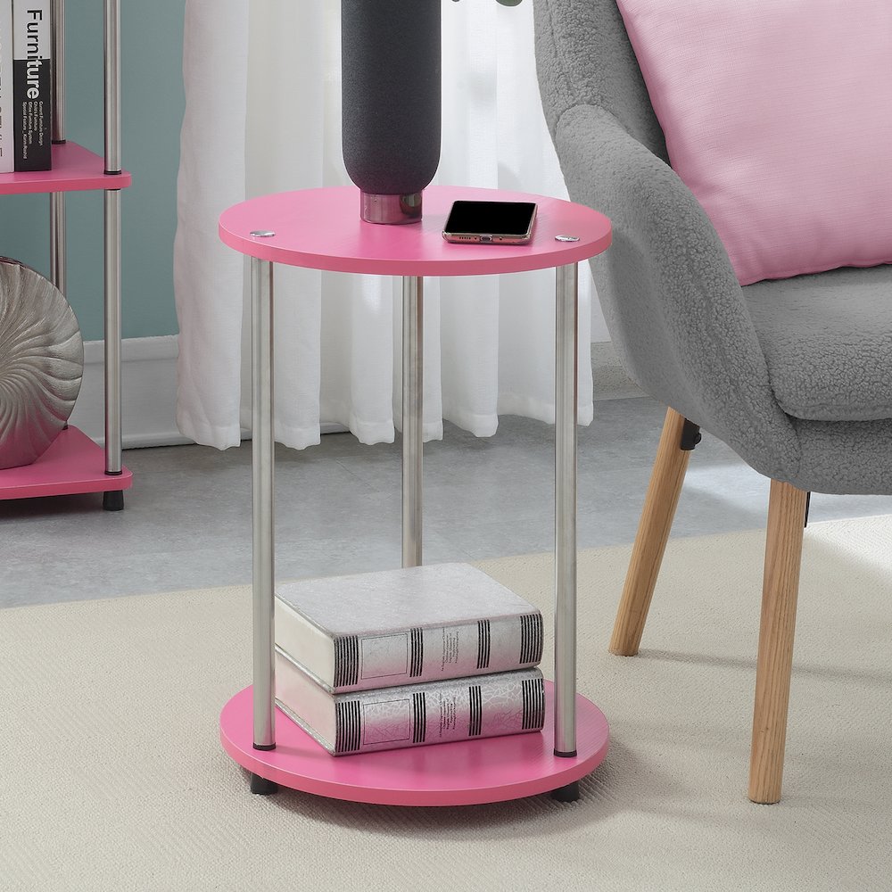 Designs2Go No Tools 2 Tier Round End Table, Pink