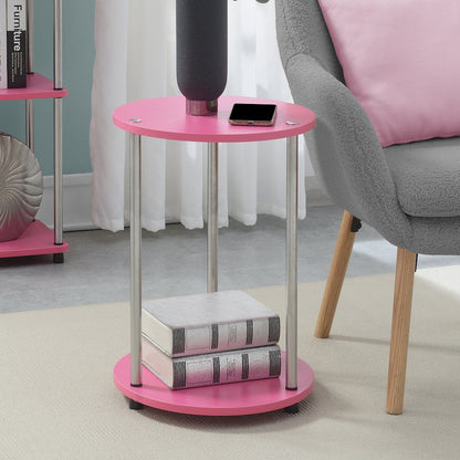 Designs2Go No Tools 2 Tier Round End Table, Pink