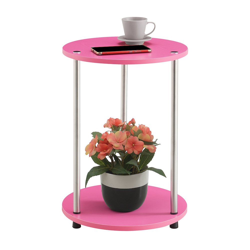 Designs2Go No Tools 2 Tier Round End Table, Pink
